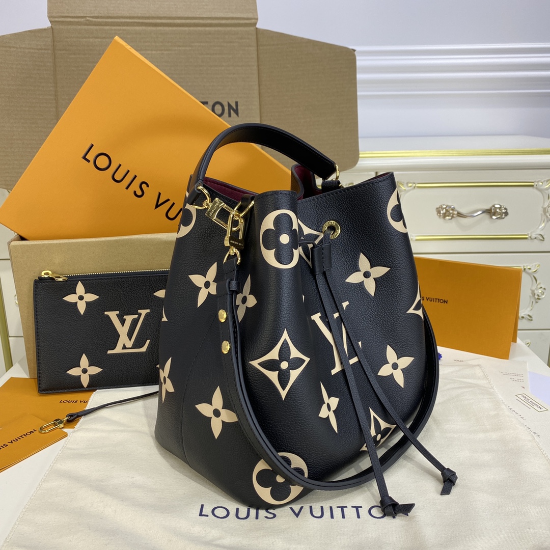 Louis Vuitton NEONOE MM Bucket Bag Grained Leather M45497 Black/Beige